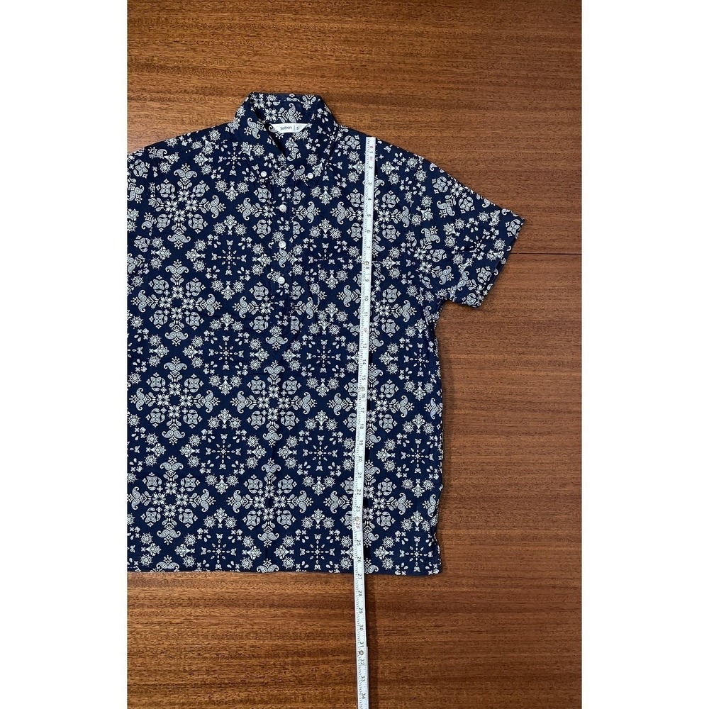3sixteen Mens Small Navy Blue Bandana Paisely Print Cotton Linen Shirt Made USA - Picture 8 of 13